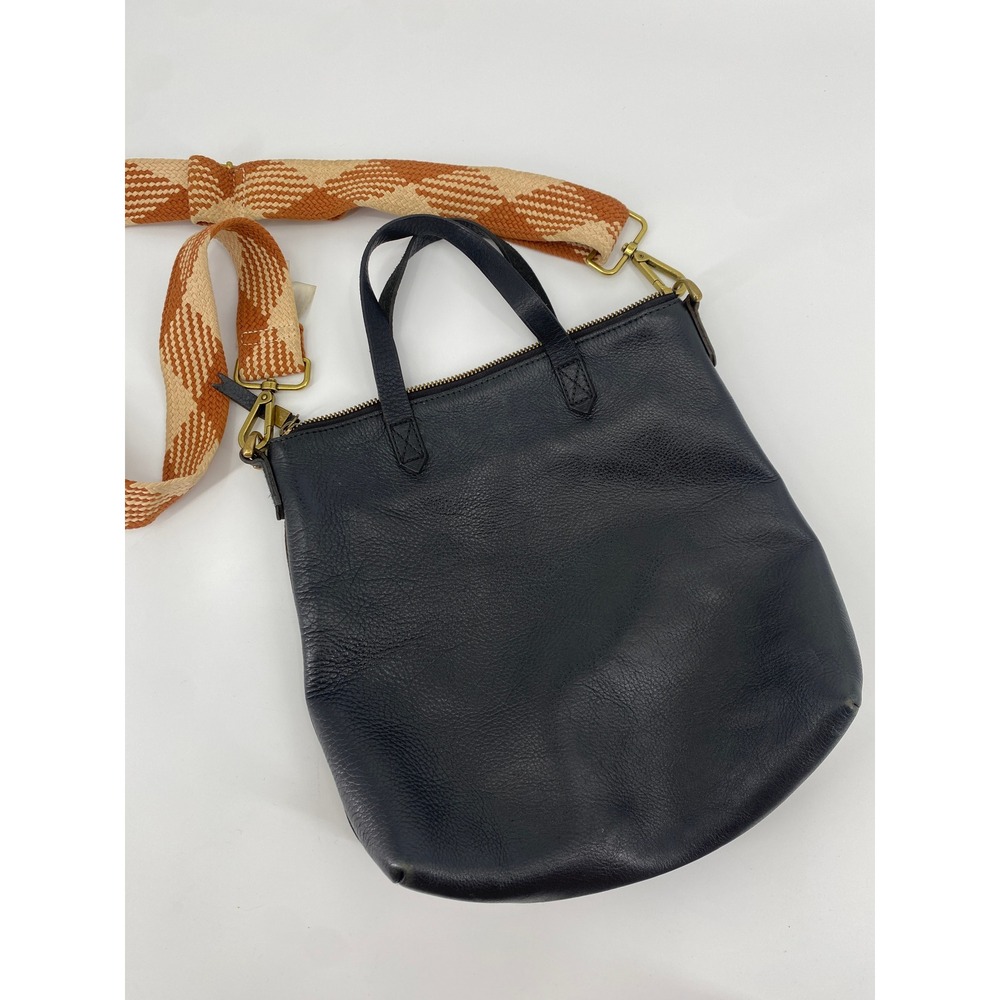 Madewell Transport Crossbody Bag Women Small Black Leather Webbed Strap